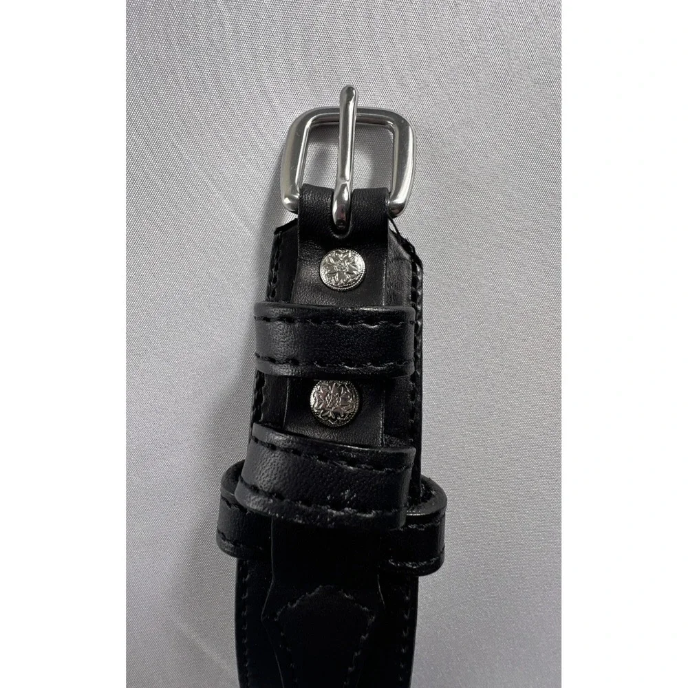 Bullhide Thick Sturdy Mens Black Leather Belt Size 48 Silver Buckle Made in USA